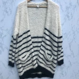 Cozy Casual Fuzzy Long Open Front Cardigan S/M